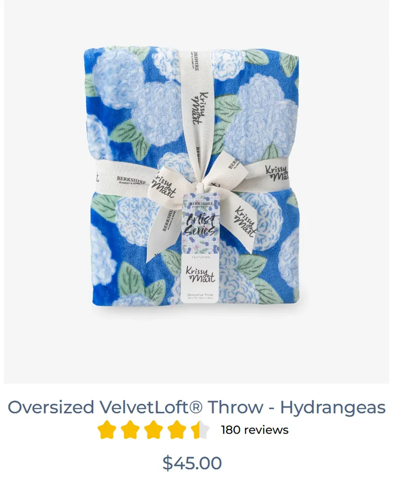 Berkshire Blanket VelvetLoft Hydrangeas throw by Krissy Mast