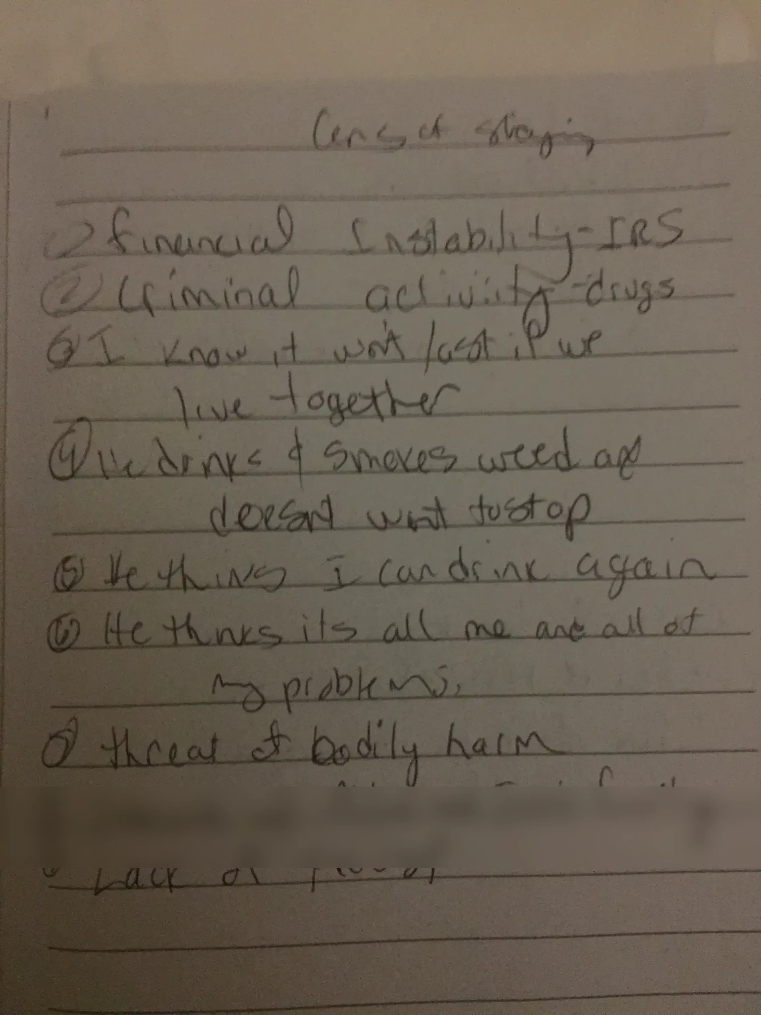 Handwritten cons of staying list